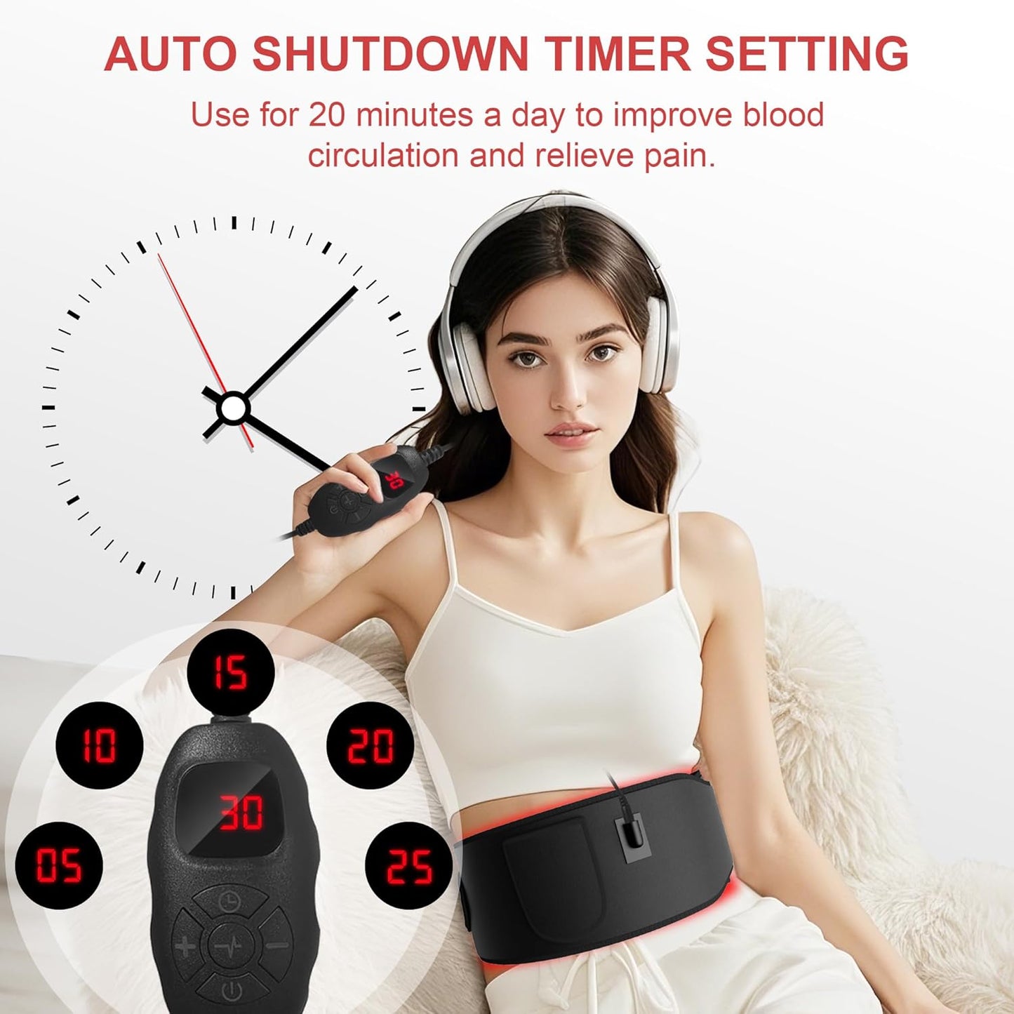 Red Light Therapy for Body:5 Light Levels Infrared Light Heat Therapy Belt Wrap for Back/Waist/Muscle/Pain Relief 660nm & 850nm Led Beads Red Light Therapy Device with Timer