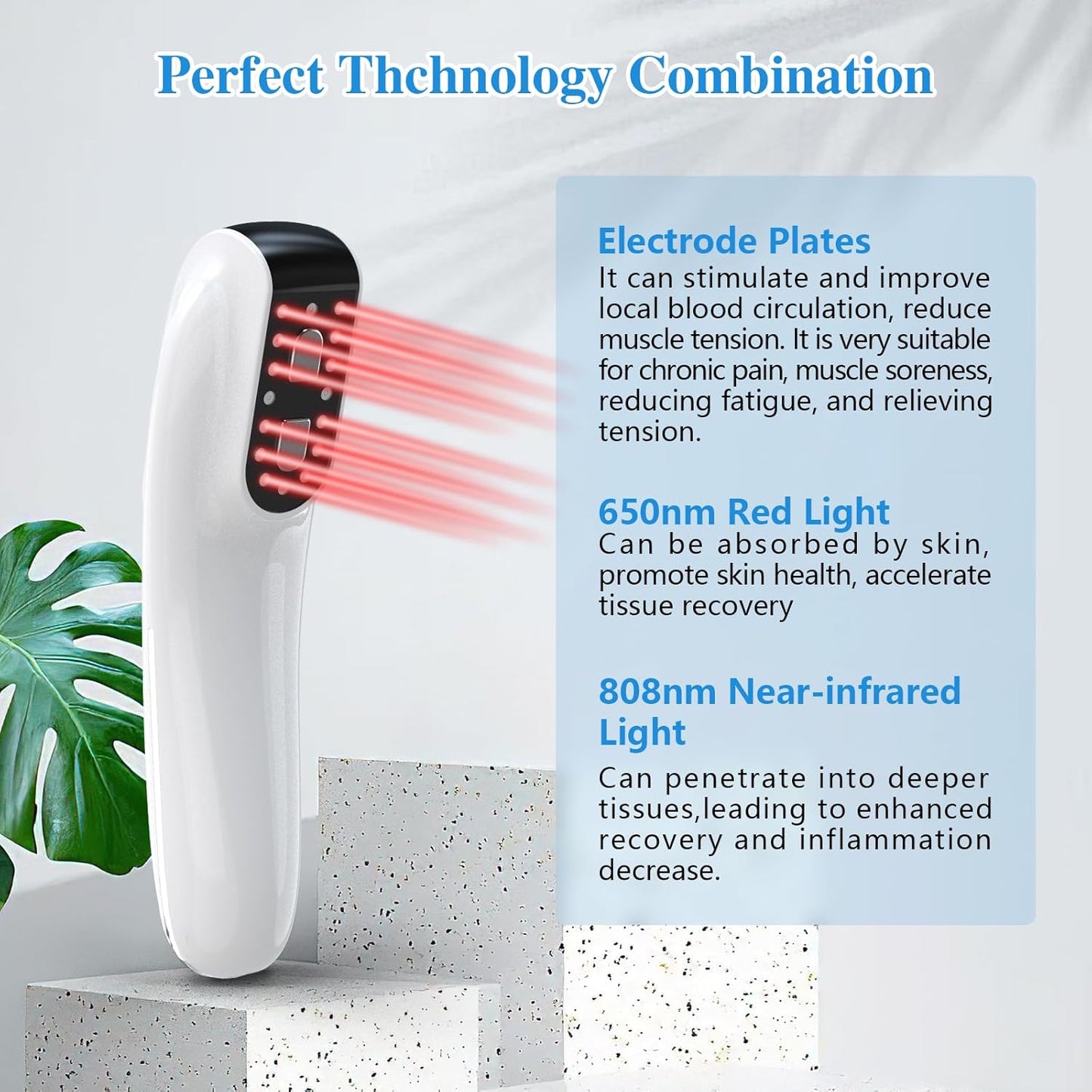 Cold Laser Therapy Device, KTS Upgrade 2-in-1 Infrared Light Therapy for Body Pain Relief, Deep Tissue Relieve Pain, Joint and Muscle Care Fast Recovery (4 * 808nm+12 * 650nm)