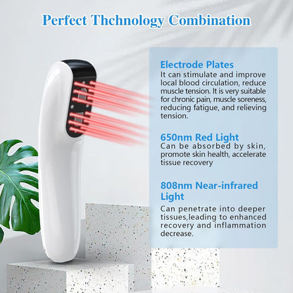 Cold Laser Therapy Device, KTS Upgrade 2-in-1 Infrared Light Therapy for Body Pain Relief, Deep Tissue Relieve Pain, Joint and Muscle Care Fast Recovery (4 * 808nm+12 * 650nm)