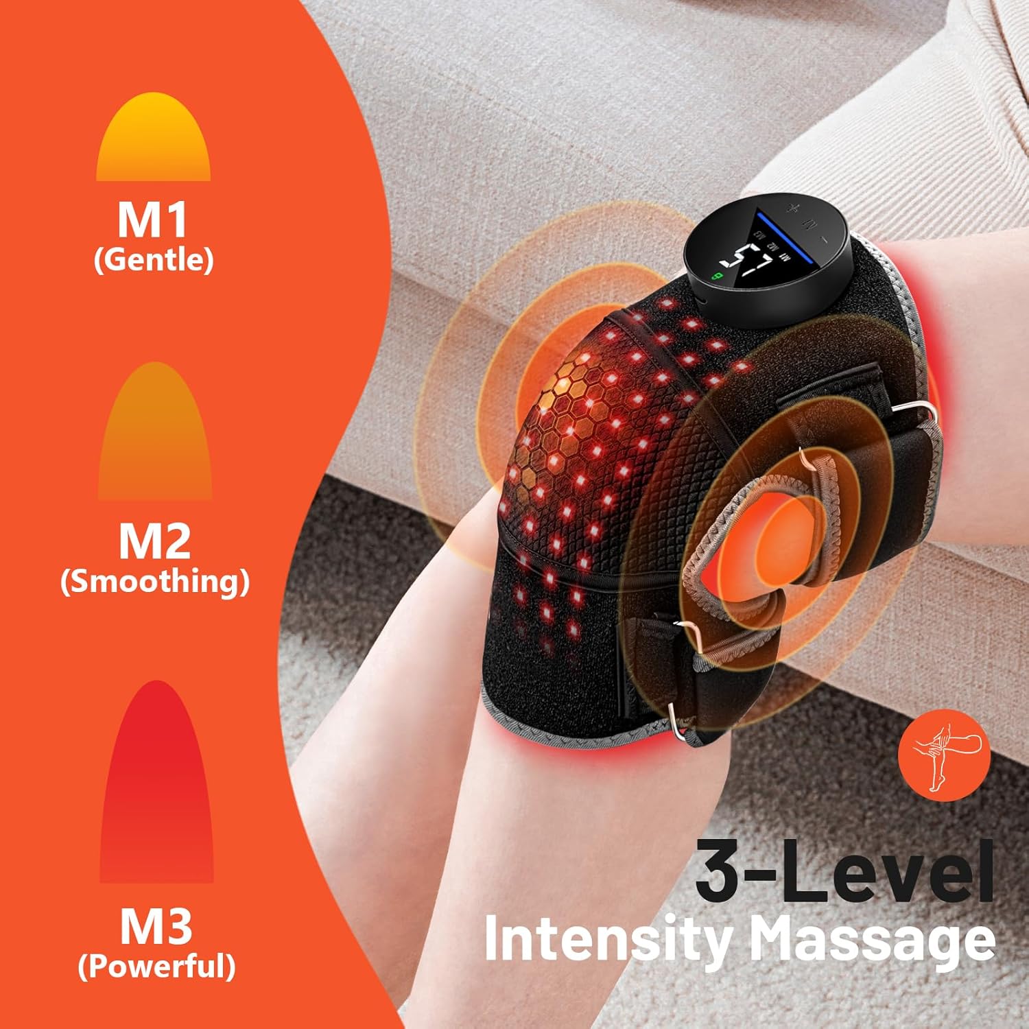 HALIDODO Red Light Therapy & Vibration Massage Knee Brace - Wireless Rechargeable Controller, 660nm&850nm Red Light Therapy Heated Device for Knee/Joint/Elbow/Shoulder Pain Relief, Faster Recovery