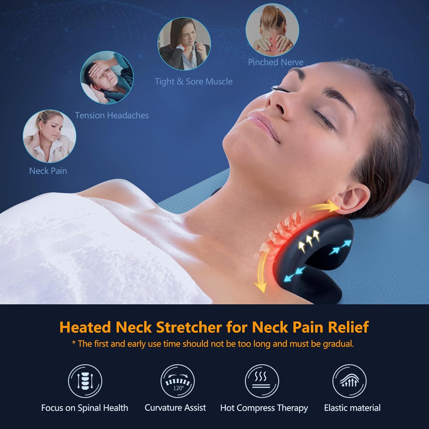 Cozyhealth Neck Stretcher for Neck Pain Relief, Heated Cervical Traction Device Pillow with Graphene Heating Pad, Neck and Shoulder Relaxer for TMJ Pain Relief and Cervical Spine Alignment (Black)