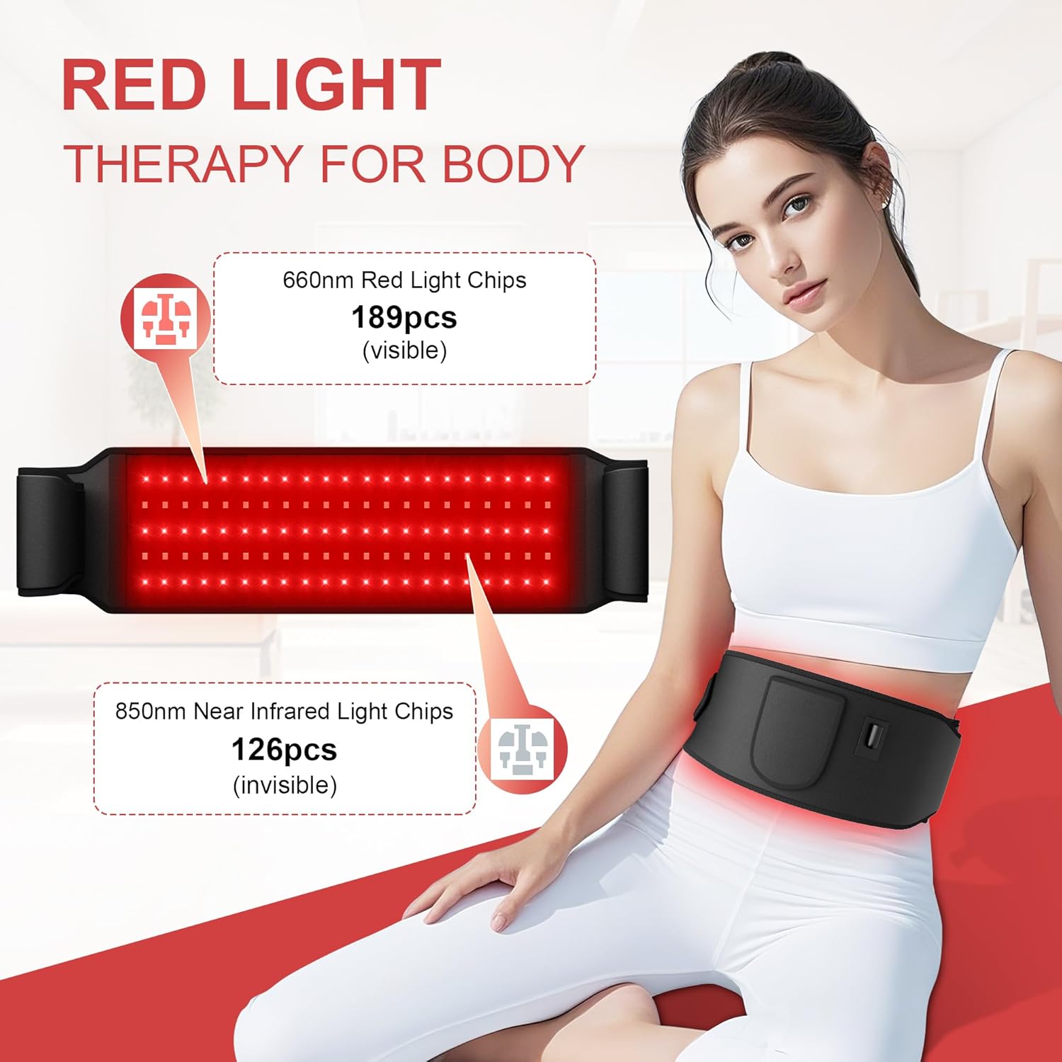 Red Light Therapy for Body:5 Light Levels Infrared Light Heat Therapy Belt Wrap for Back/Waist/Muscle/Pain Relief 660nm & 850nm Led Beads Red Light Therapy Device with Timer