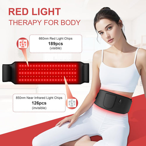 Red Light Therapy for Body:5 Light Levels Infrared Light Heat Therapy Belt Wrap for Back/Waist/Muscle/Pain Relief 660nm & 850nm Led Beads Red Light Therapy Device with Timer